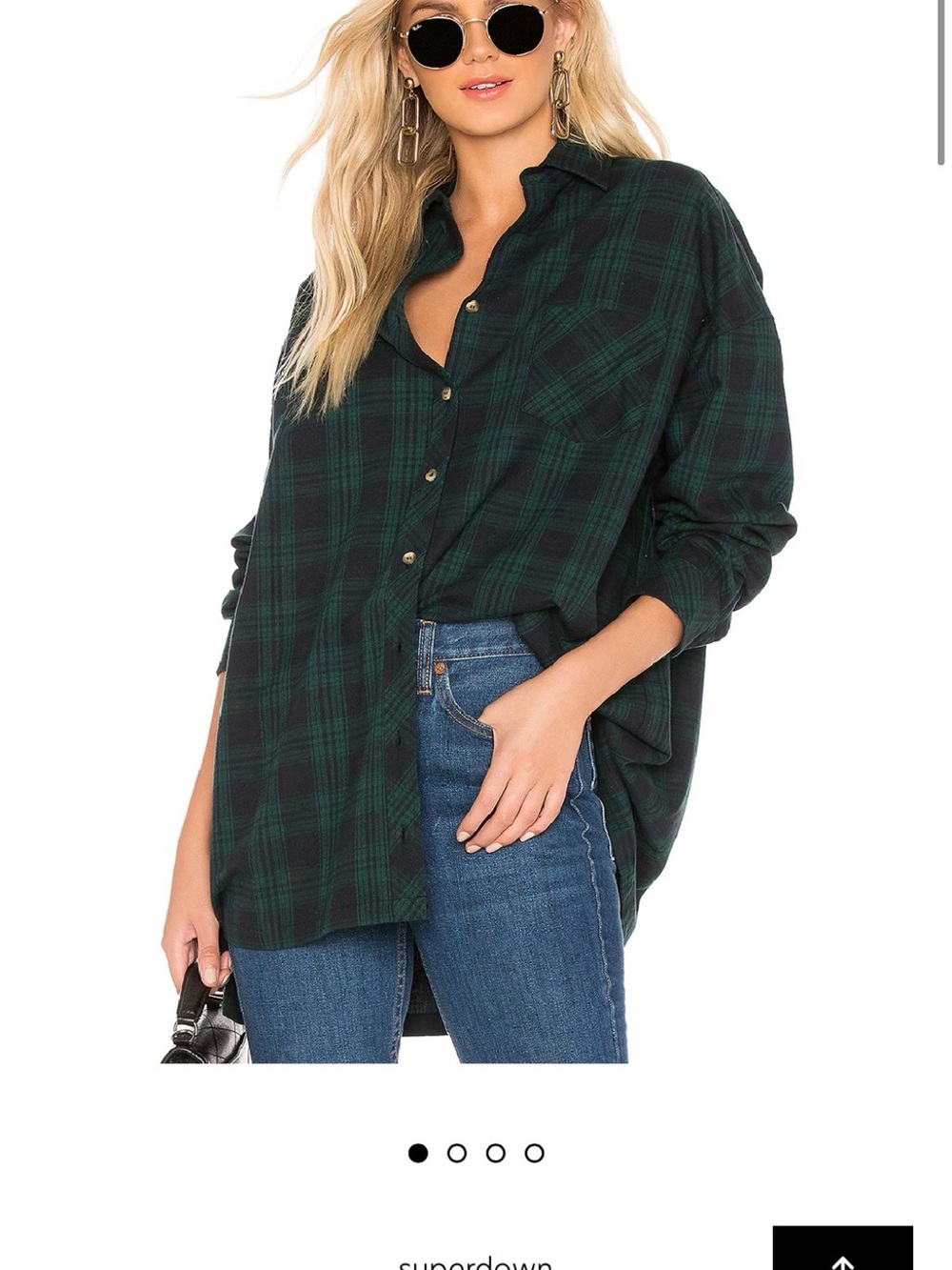 Audriana Oversized Flannel Top Green Black Plaid Shirt Size M